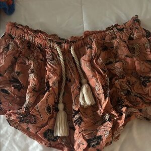 Ulla Johnson peach floral drawstring cover-up shorts size M